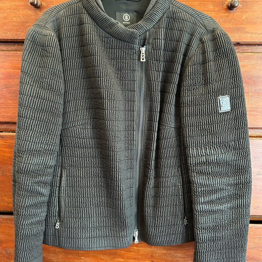 Boconi Black Textured Quilted Zip Jacket